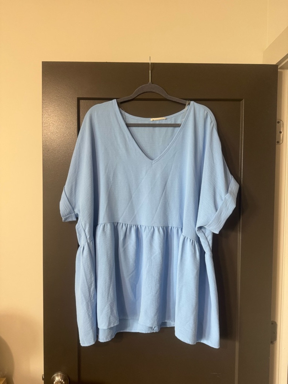 Light Blue plus size V-Neck Women’s Peplum Top